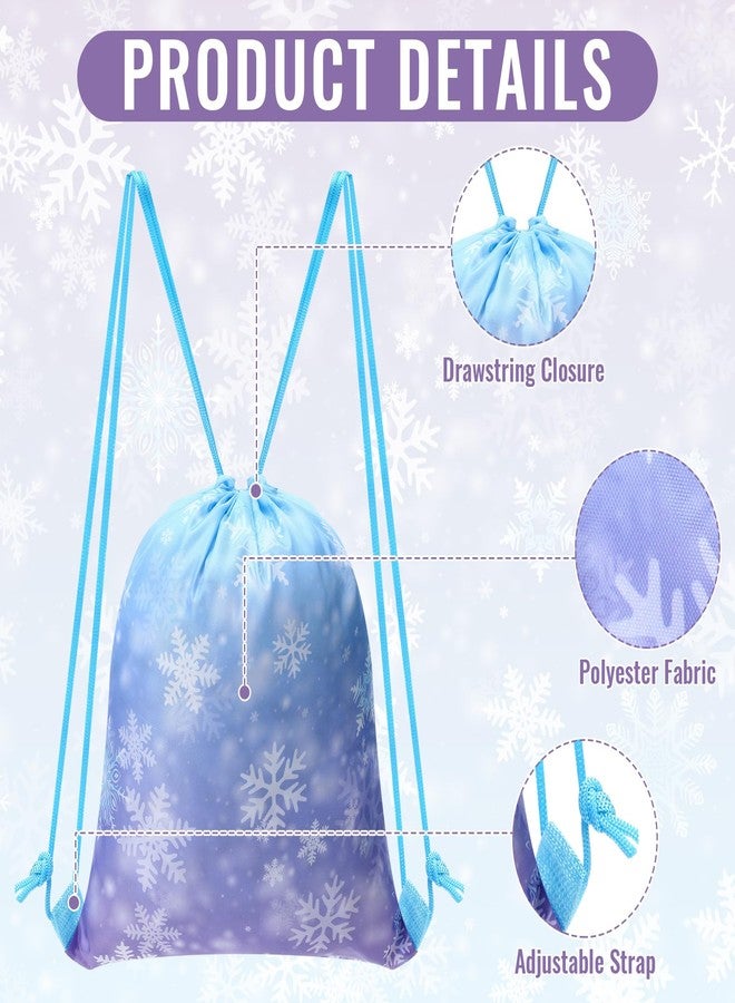 ReliThick 16 Pcs Snowflake Party Favor Gift Bags Blue and Purple Drawstring Backpack Snowflake Treat Goodie Bags for Winter Holiday Birthday Party Supplies - Image 3